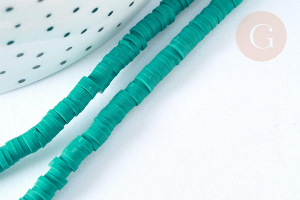Perles disques heishi polymère vert 4x1 mm, fabrication bijoux heishi, le fil de 39.9cm - G7190