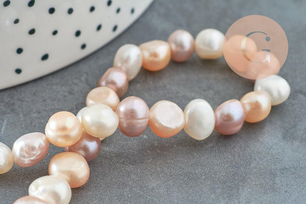 Perles eau douce naturelle "pomme de terre" pastel 6-7mm, x1 fil de 37cm (G1938)