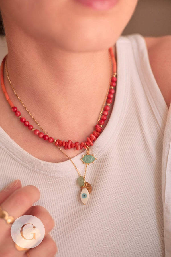 Perles en bambou de mer imitation corail rouge, x1 fil de 38cm (G0850)