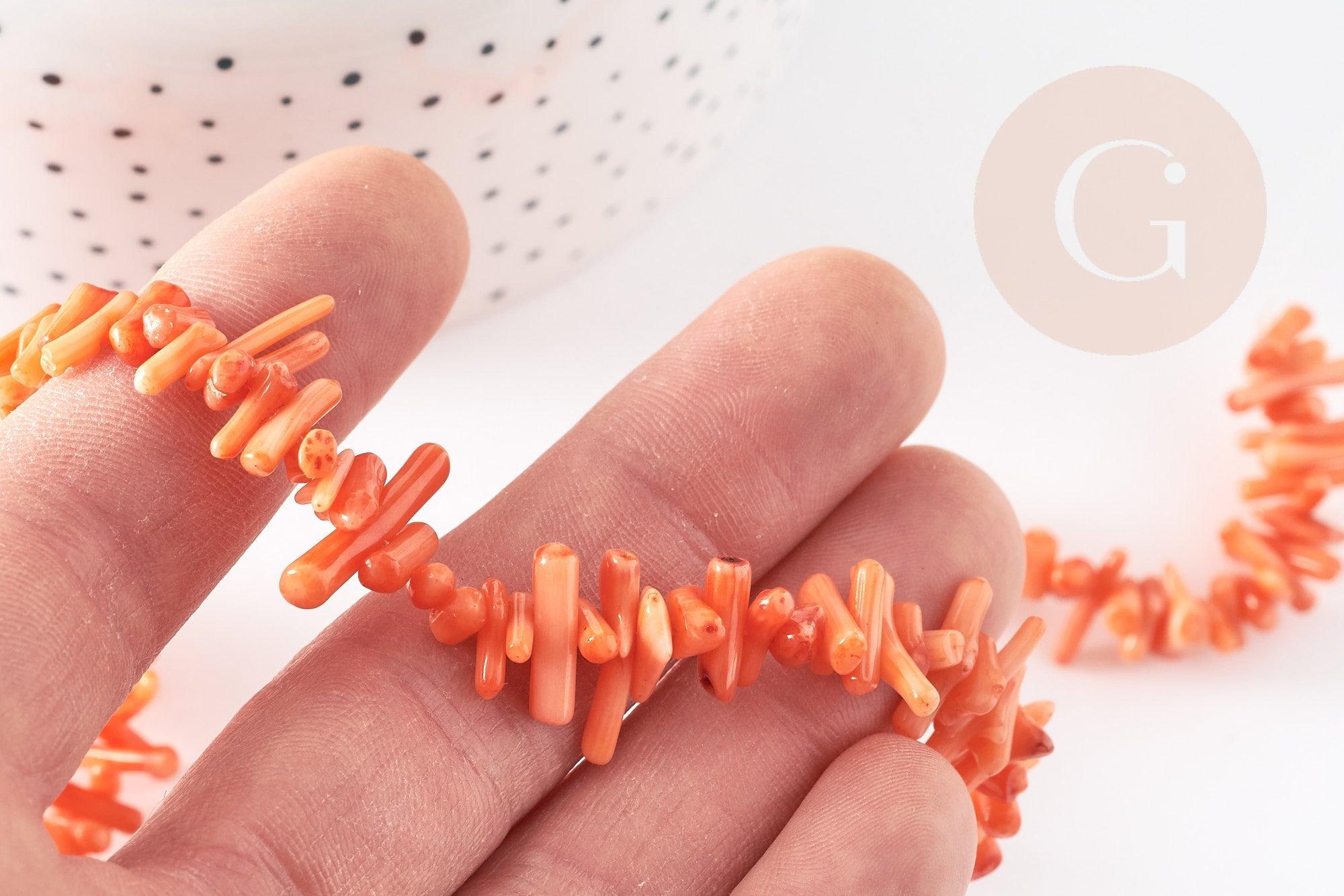 Perles en corail orange, corail naturel, perle coquillage orange, fil de 38cm, x1 (G6747)
