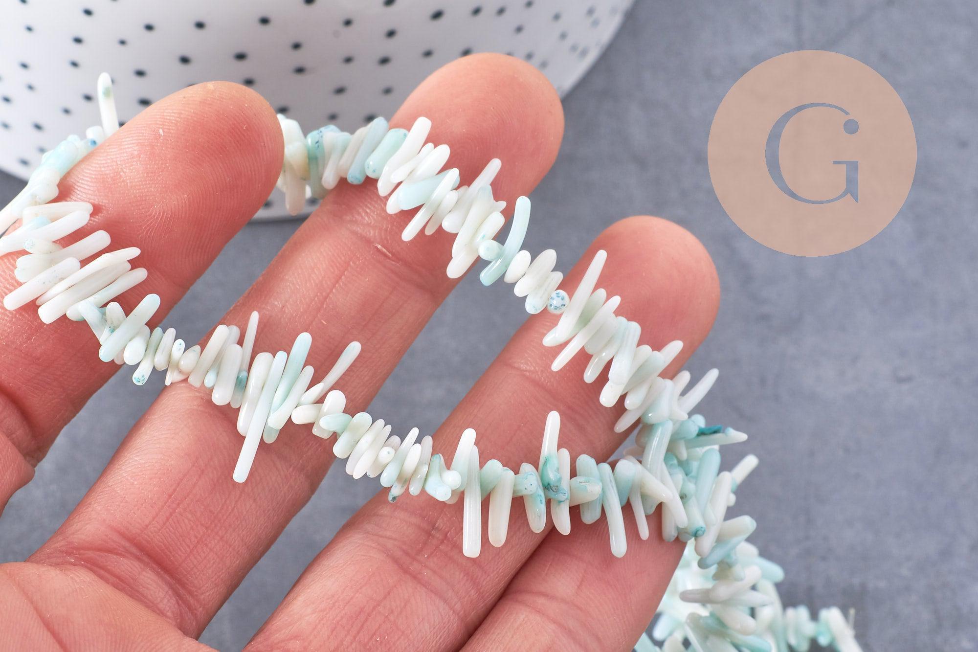 Perles en corail turquoise,perles corail, corail naturel,perle coquillage,coquillage bleu, fil 38cm x1 (G0987)