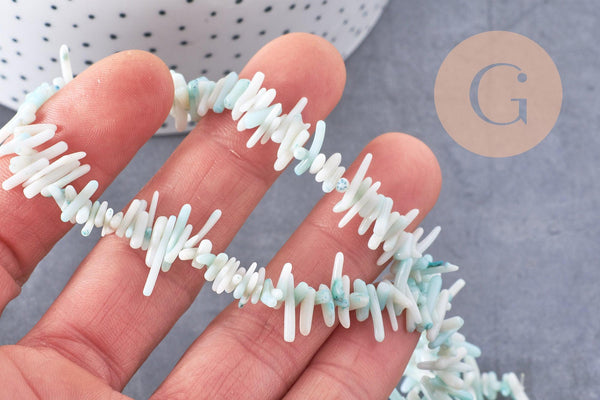 Perles en corail turquoise,perles corail, corail naturel,perle coquillage,coquillage bleu, fil 38cm x1 (G0987)