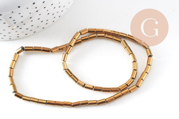 Perles en hématite dorée non magnétique, perle colonne pierre, 6x4mm, fil de 60 perles, x1 (G3626)