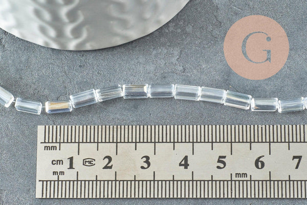 Perles facette rectangulaire verre irisé transparent, verre, rectangle, fil de 54cm, x1 (G2324)