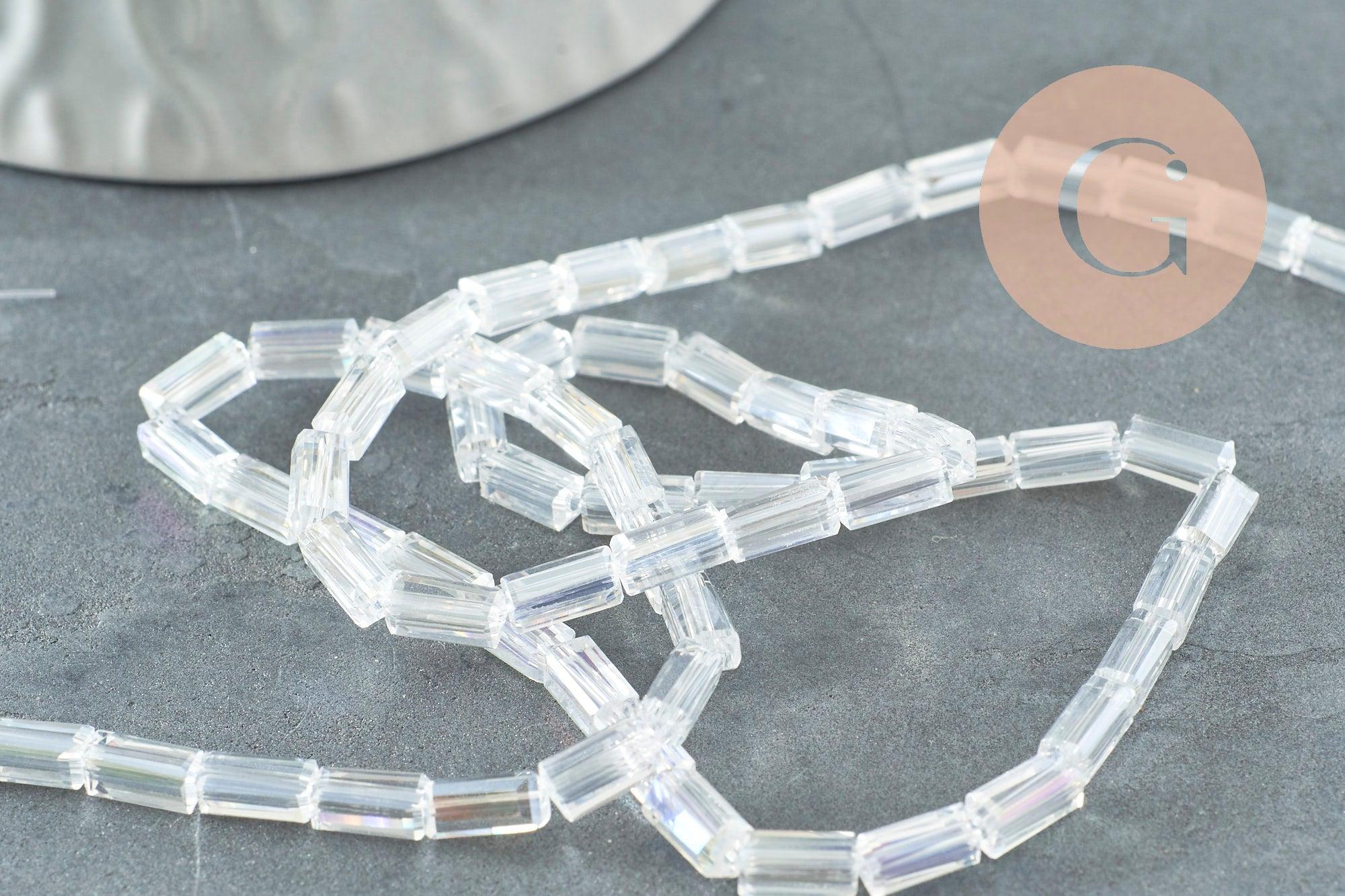 Perles facette rectangulaire verre irisé transparent, verre, rectangle, fil de 54cm, x1 (G2324)