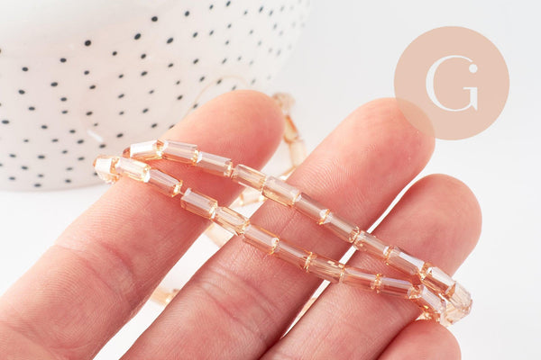 Perles facette rectangulaire verre orange irisé, perle pour création bijoux, fil de 53cm, x1 (G8107)