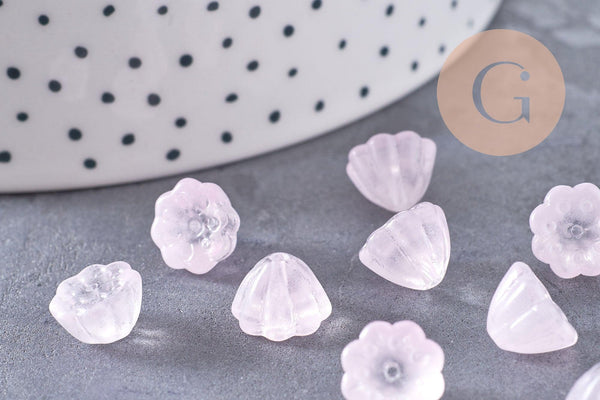 Perles fleur verre rose très clair, perles verre tchèque, perles fleur, verre violet, 11mm, x10 (G4586)