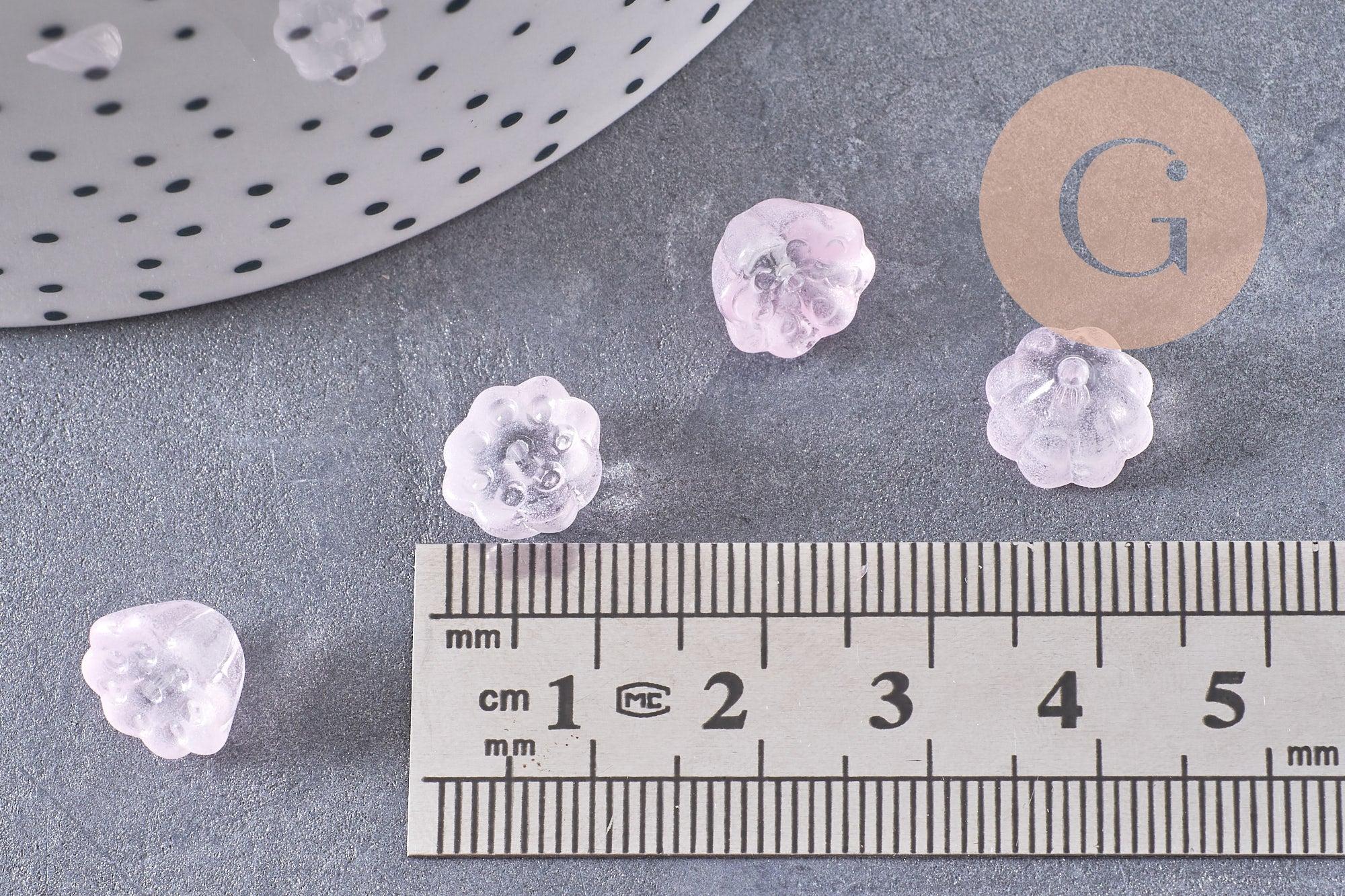 Perles fleur verre rose très clair, perles verre tchèque, perles fleur, verre violet, 11mm, x10 (G4586)