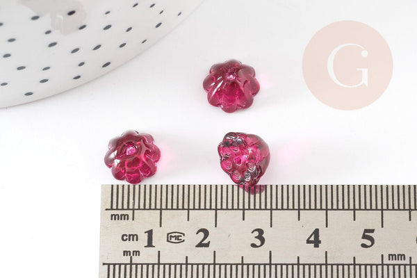 Perles fleur verre rouge et or 11mm, perles verre tchèque, perles fleur, verre violet, x10 (G4190)