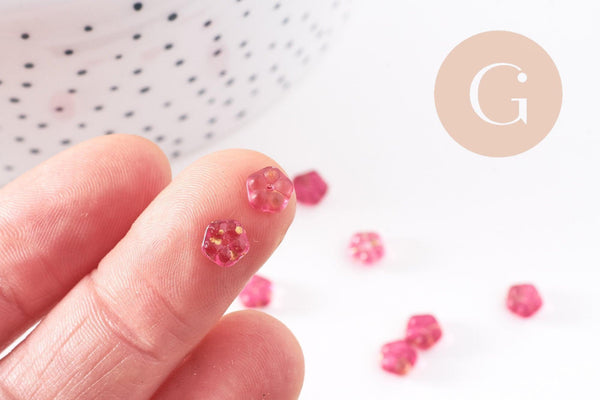 Perles fleur verre tchèque rouge et or 6x3mm, x10 (G4195)