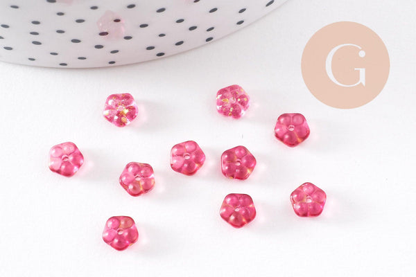 Perles fleur verre tchèque rouge et or 6x3mm, x10 (G4195)