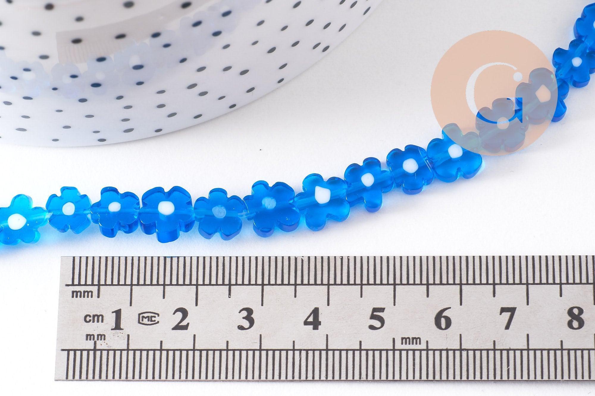 Perles fleurs verre millefiori artisanal 6.5-9mm, x1 fil de 40cm (G10493)