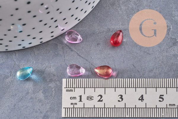 Perles goutte cristal tchèque Multicolore 9x6x5mm, x50 (G4583)