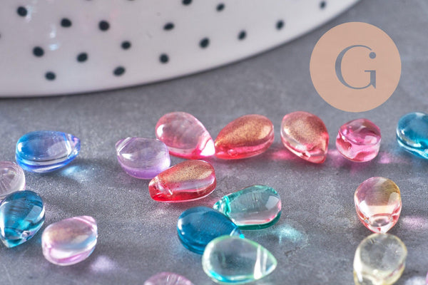 Perles goutte cristal tchèque Multicolore 9x6x5mm, x50 (G4583)