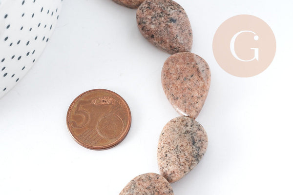 Perles goutte jaspe sésame rose naturel 20mm,création boucles et colliers pierre naturelle, x5 (G8273)