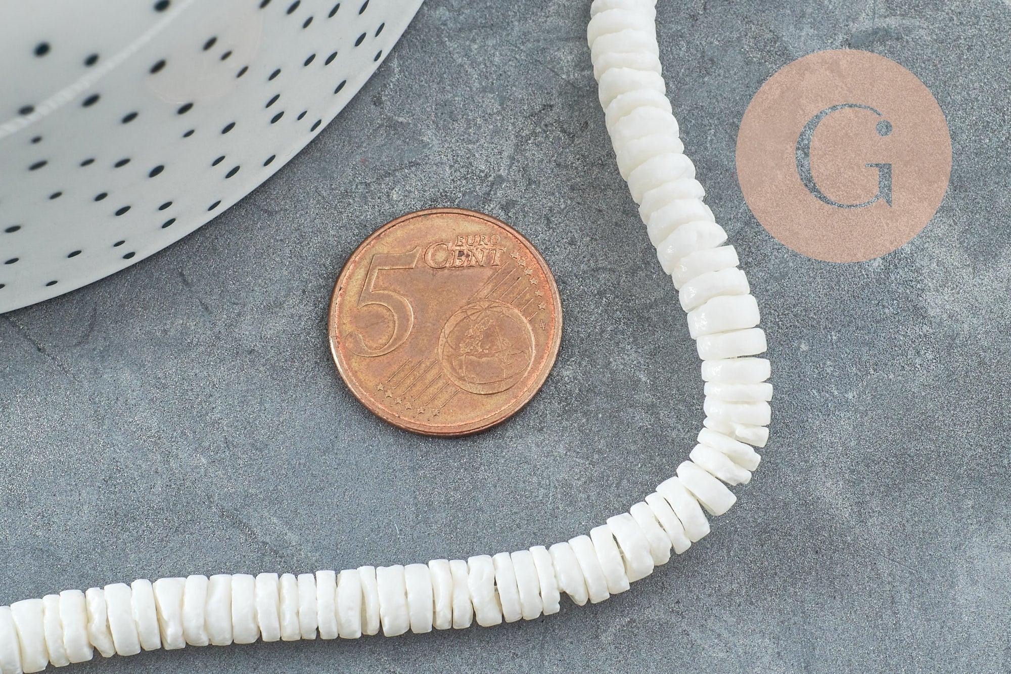 Perles heishi coquillage naturel blanc 5.5-6mm x1 fil de 60cm (G0191)