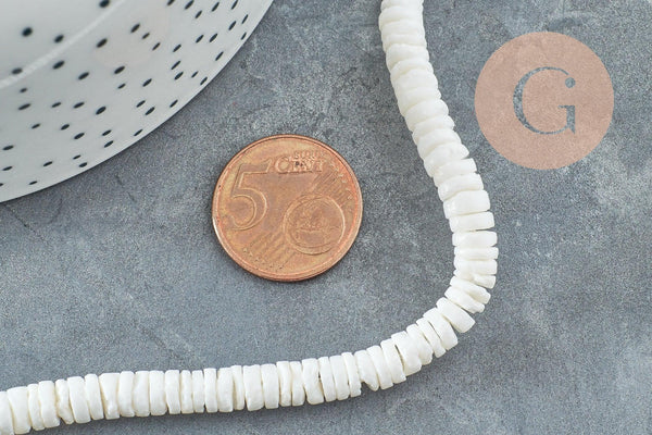 Perles heishi coquillage naturel blanc 5.5-6mm x1 fil de 60cm (G0191)