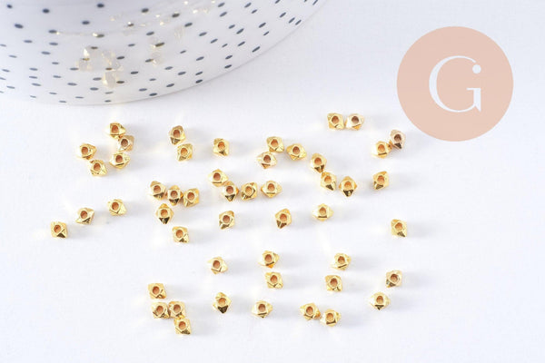 Perles hexagonale intercalaires facetté zamac doré 4x3.5mm, x50 (G10685)