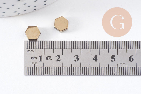 Perles hexagones en hématite doré 9mm, x5 (G0078)