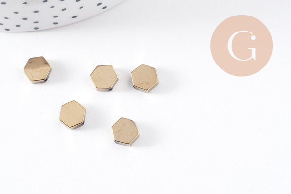 Perles hexagones en hématite doré 9mm, x5 (G0078)