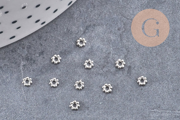 Perles intercalaires Rondelles fleurs acier 304 inoxydable platine 3mm, x10 (G10856)