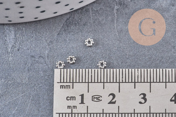 Perles intercalaires Rondelles fleurs acier 304 inoxydable platine 3mm, x10 (G10856)