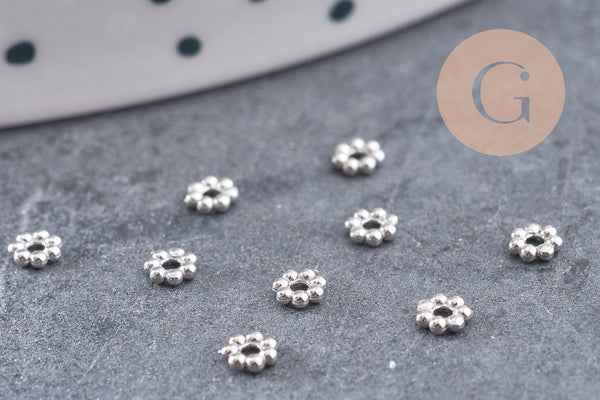 Perles intercalaires Rondelles fleurs acier 304 inoxydable platine 3mm, x10 (G10856)