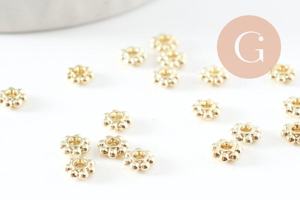 Perles intercalaires Rondelles fleurs zamac doré 5mm, x20 (G0960)