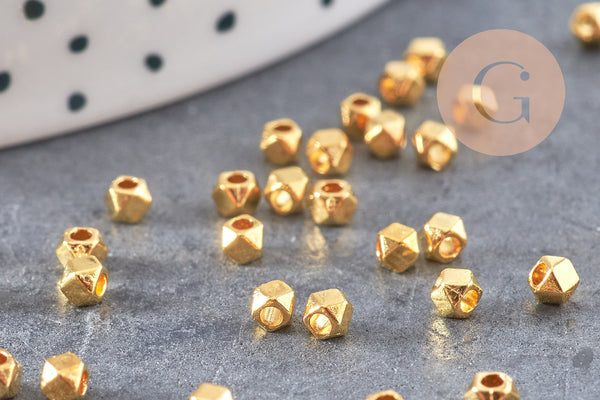 Perles intercalaires hexagone facettées zamac doré 3.5mm, x50 (G10809)