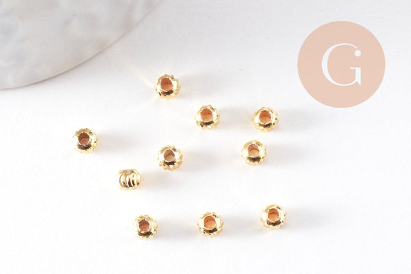 Perles intercalaires laiton doré 18k 4mm, perles dorées pour création bijoux x10 (G0307)
