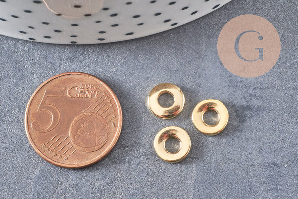 Perles intercalaires rondelles acier 304 inoxydable doré 8mm, x20 (G3464)