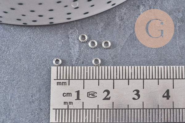 Perles intercalaires rondelles fleurs acier 304 inoxydable platine 3mm, x10 (G10855)