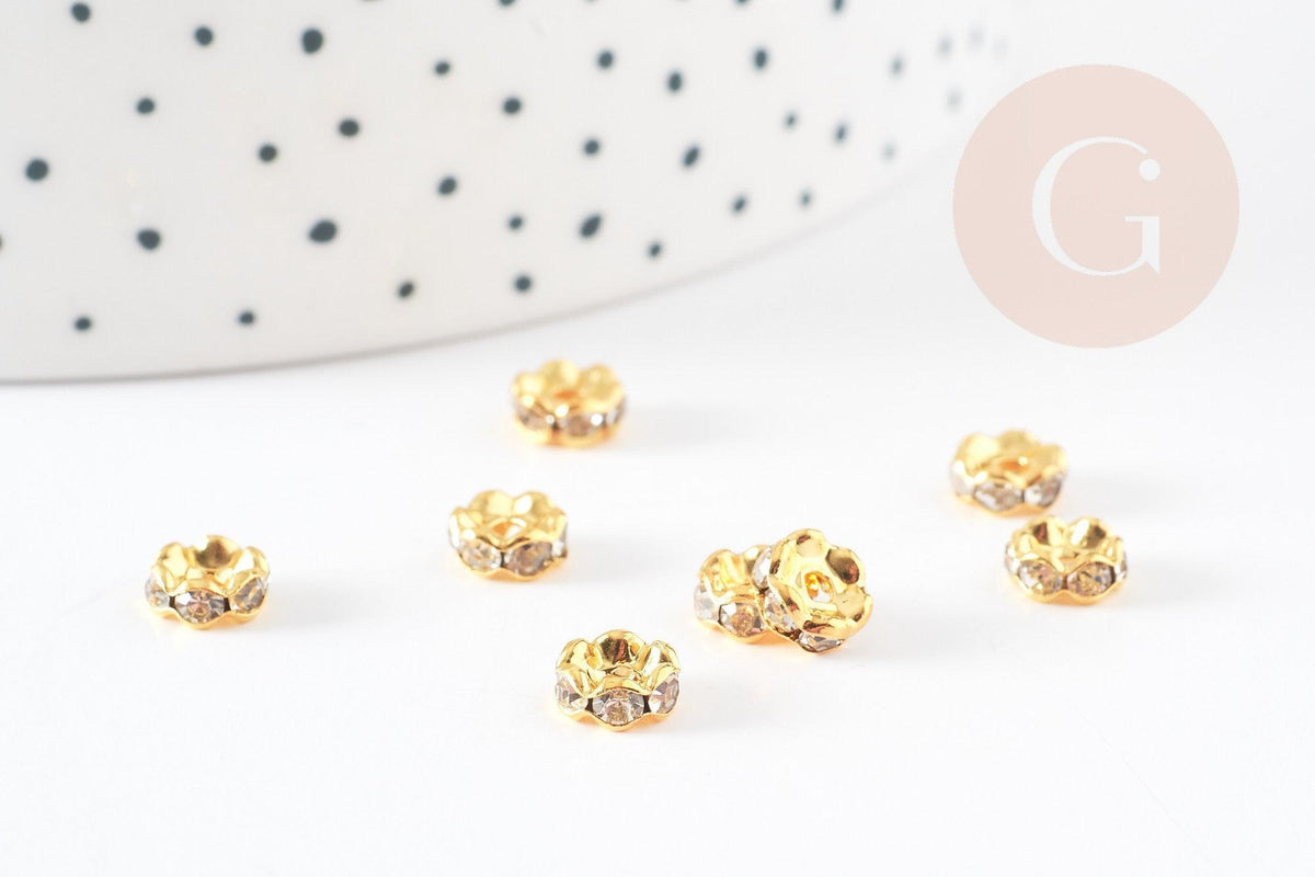Perles intercalaires rondelles laiton doré zircon grade B 6mm, x20 (G5599)
