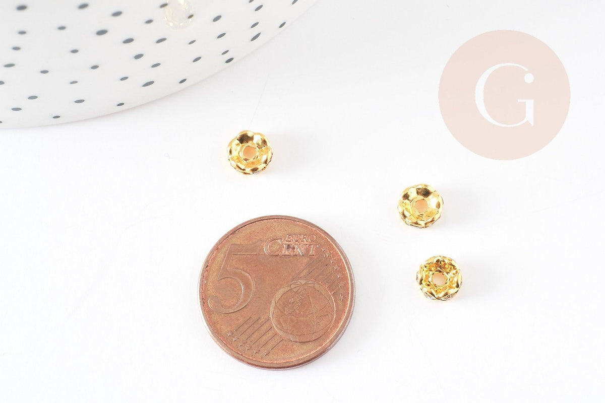 Perles intercalaires rondelles laiton doré zircon grade B 6mm, x20 (G5599)