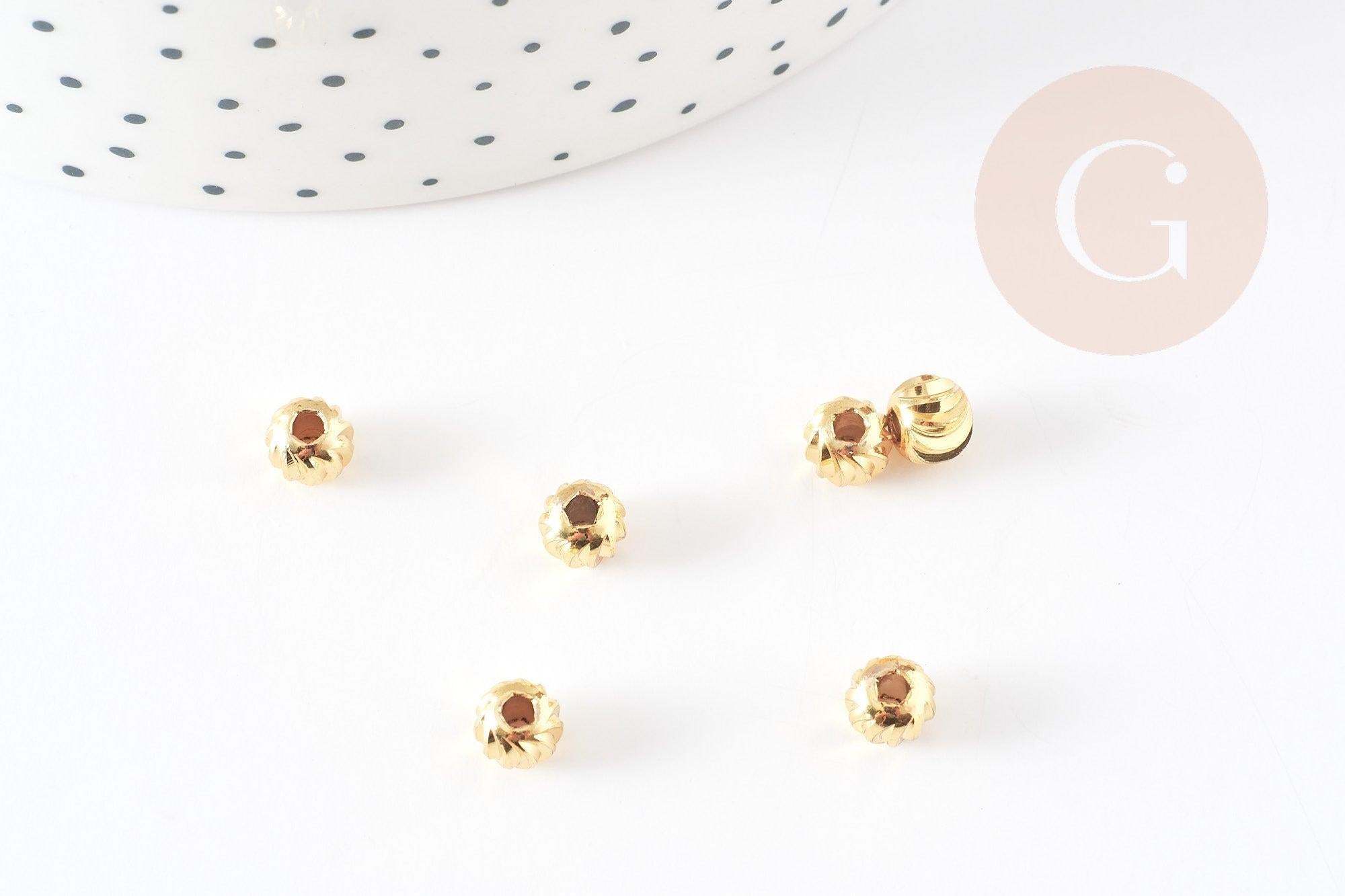 Perles intercalaires rondes laiton doré 18k 6mm, x10 (G1199)