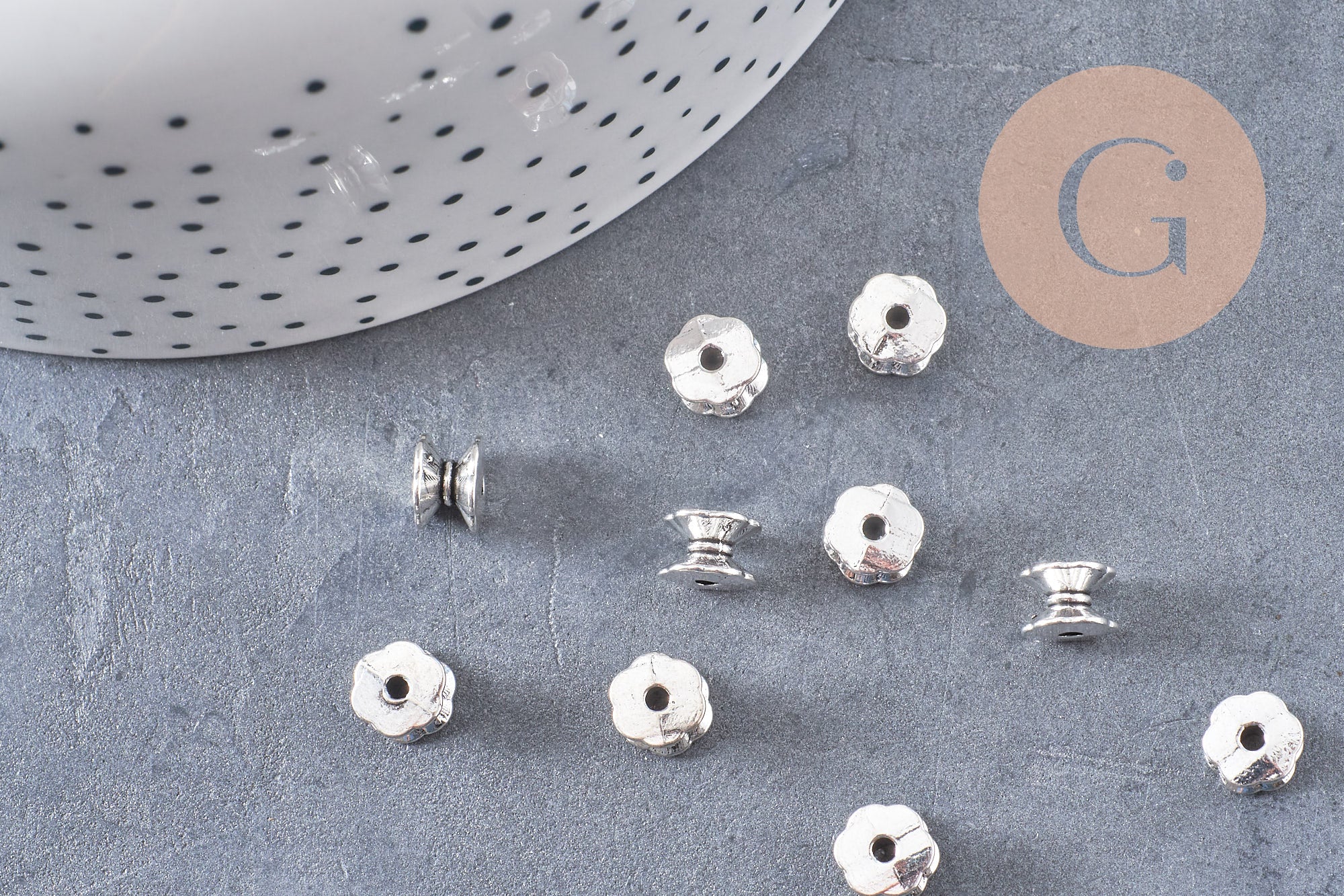 Perles intercalaires tube argent vieilli 7mm x10, (G1438)