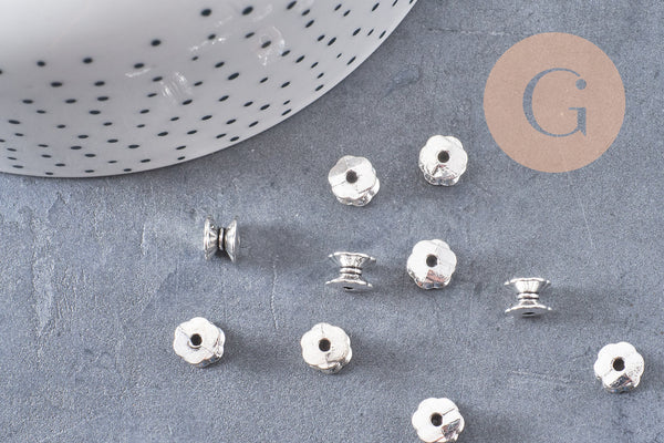 Perles intercalaires tube argent vieilli 7mm x10, (G1438)