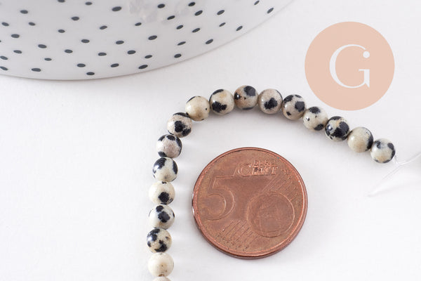 Perles jaspe dalmatien naturelle 4mm, x1 fil de 24cm (G0326)