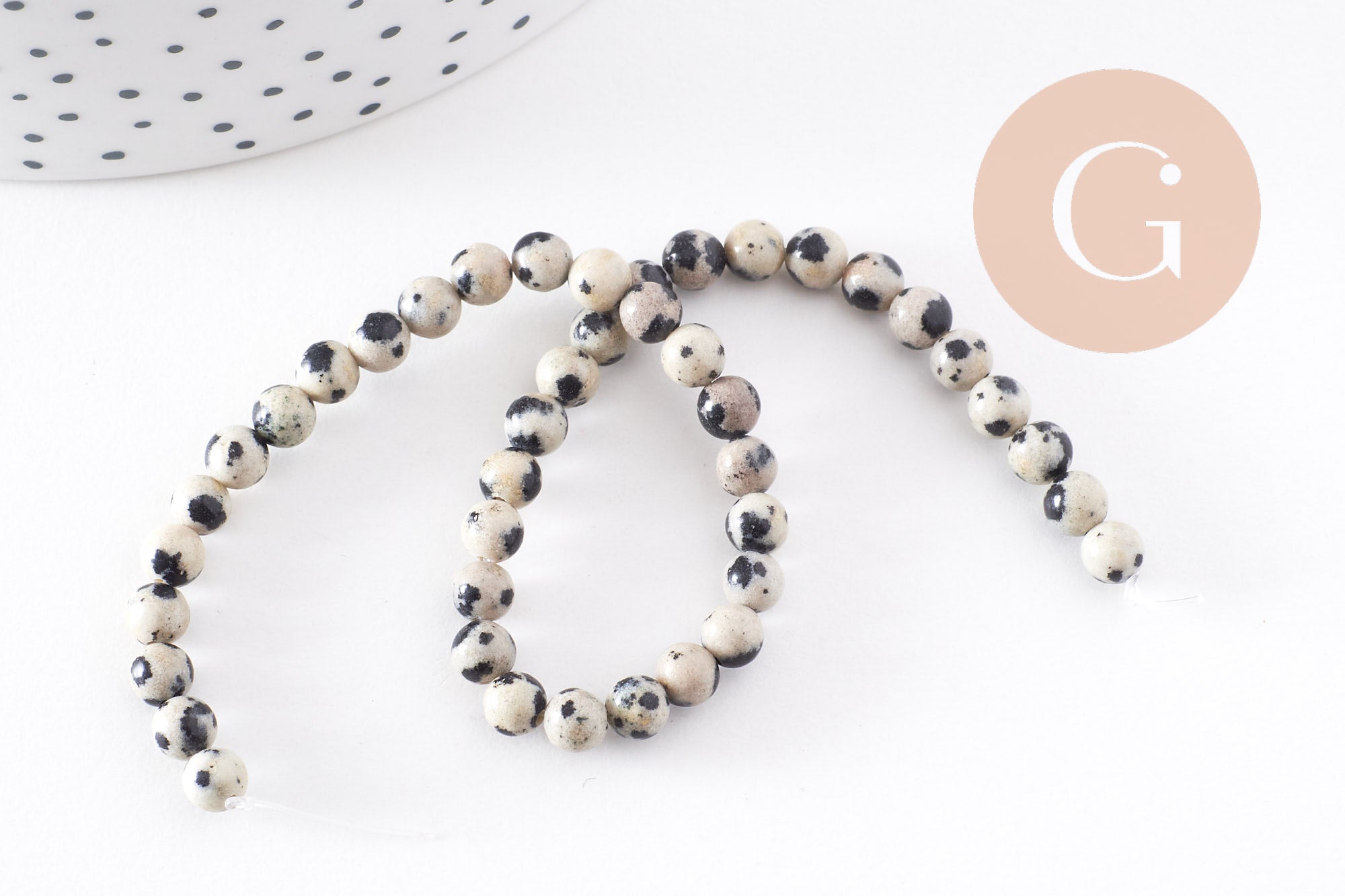 Perles jaspe dalmatien naturelle 4mm, x1 fil de 24cm (G0326)