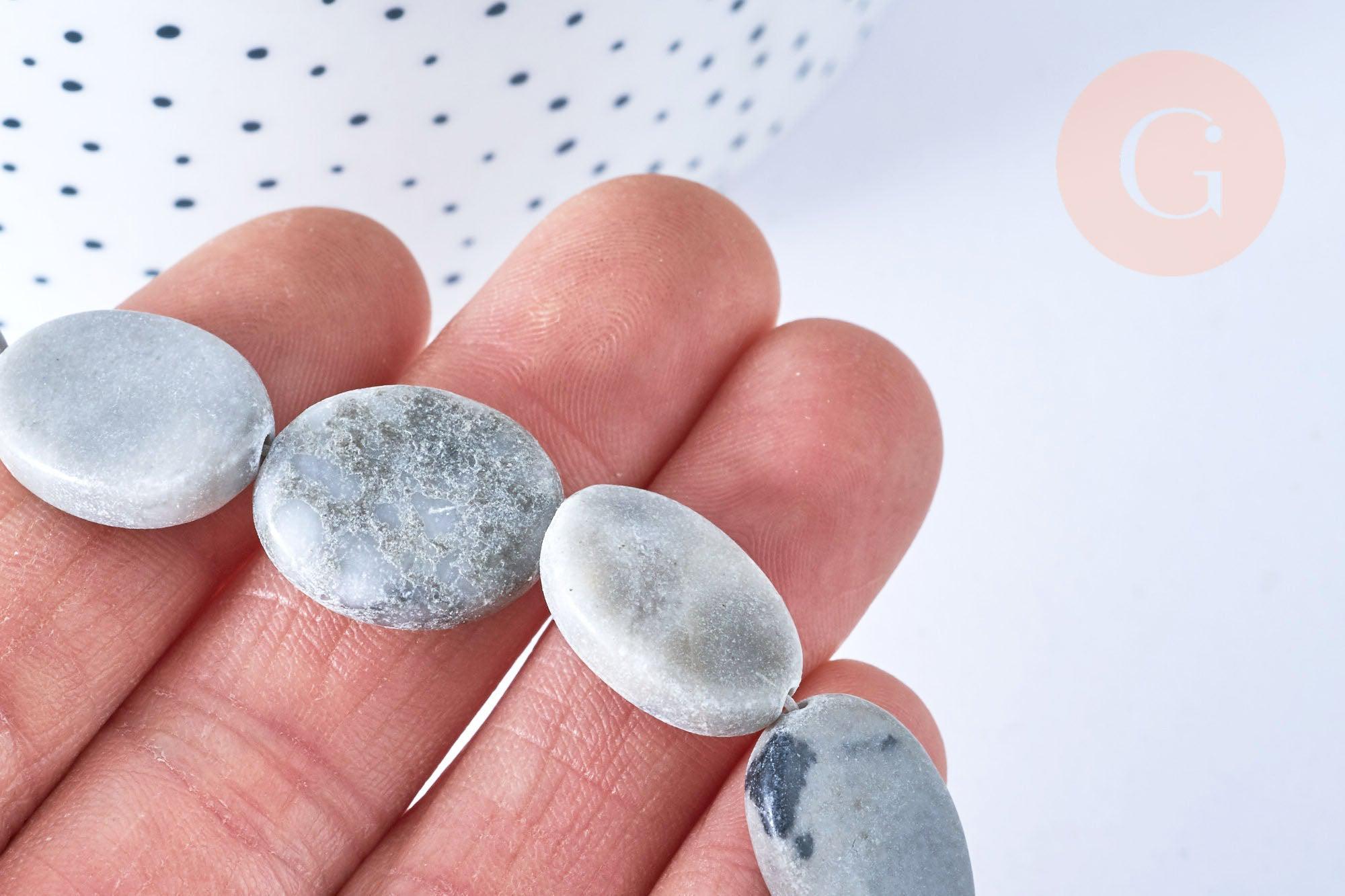 Perles jaspe gris ovale 19x14mm, perles en jaspe gris naturelle, x5 (G8381)