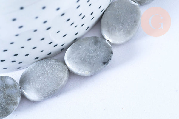 Perles jaspe gris ovale 19x14mm, perles en jaspe gris naturelle, x5 (G8381)