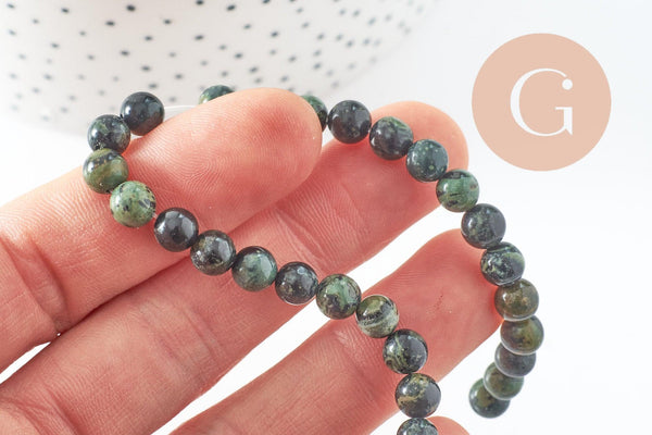 Perles jaspe karamba vert,jaspe gris,perle jaspe verr,perles pierres, jaspe naturel,6mm, fil de 30 perles, X1 (G3800)