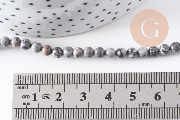 Perles jaspe picasso gris naturel 4mm,perles rondes, jaspe gris,pierre naturelle,perles jade,perles pierre,le fil de 83 perles, x1 (G0943)