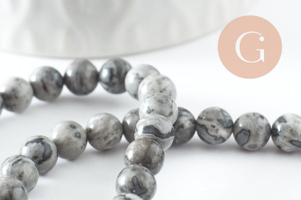 Perles jaspe picasso gris,perles rondes, jaspe gris,pierre naturelle,perles jade,6mm, fil de 65 perles, X1 (G0540)