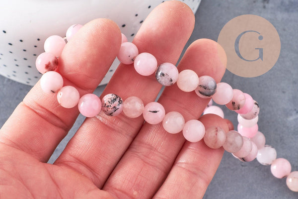 Perles jaspe rose Fleur de cerise naturel 8mm, x1 fil de 38cm (G3845)