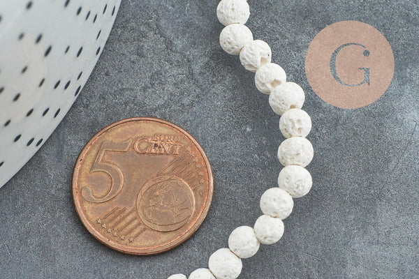 Perles lave blanche naturelle 4mm, x1 fil de 40cm (G0590)