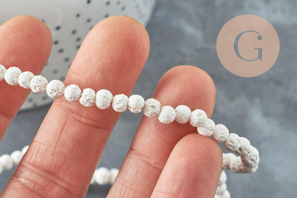 Perles lave blanche naturelle 4mm, x1 fil de 40cm (G0590)