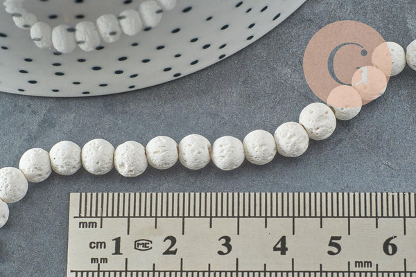Perles lave de synthèse blanche 6mm, x1 fil de 38cm (G1289)