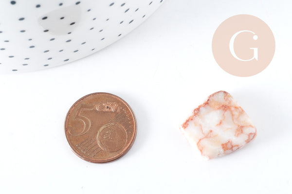 Perles losange en jaspe blanc marbré rouge, x1 fil de 38cm (G10571)