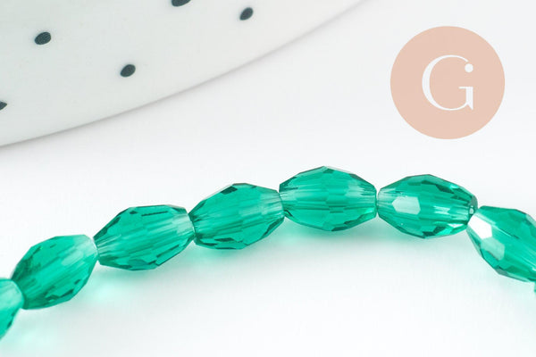 Perles ovale verre transparent facetté vert foncé 6x4mm, création bijoux cristal DIY, fil de 38cm x1 (G10107)